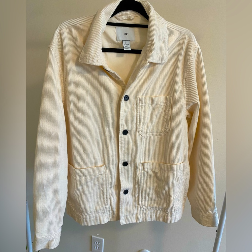 Mens L H&M Cream Corduroy Shirt Jacket